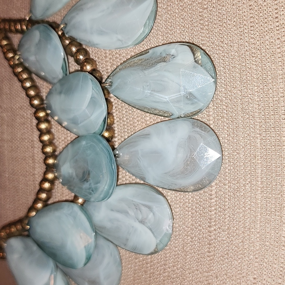 Boho Chunky Bronze Mint Green Necklace, Pre-loved